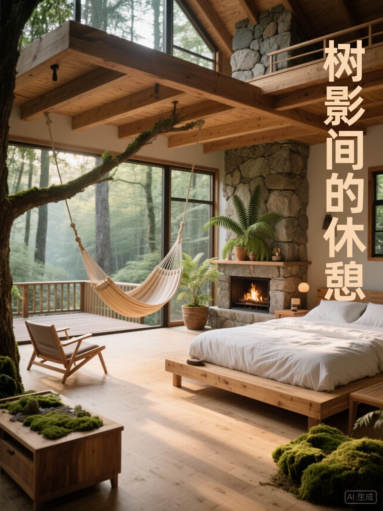 森林小屋内部全景